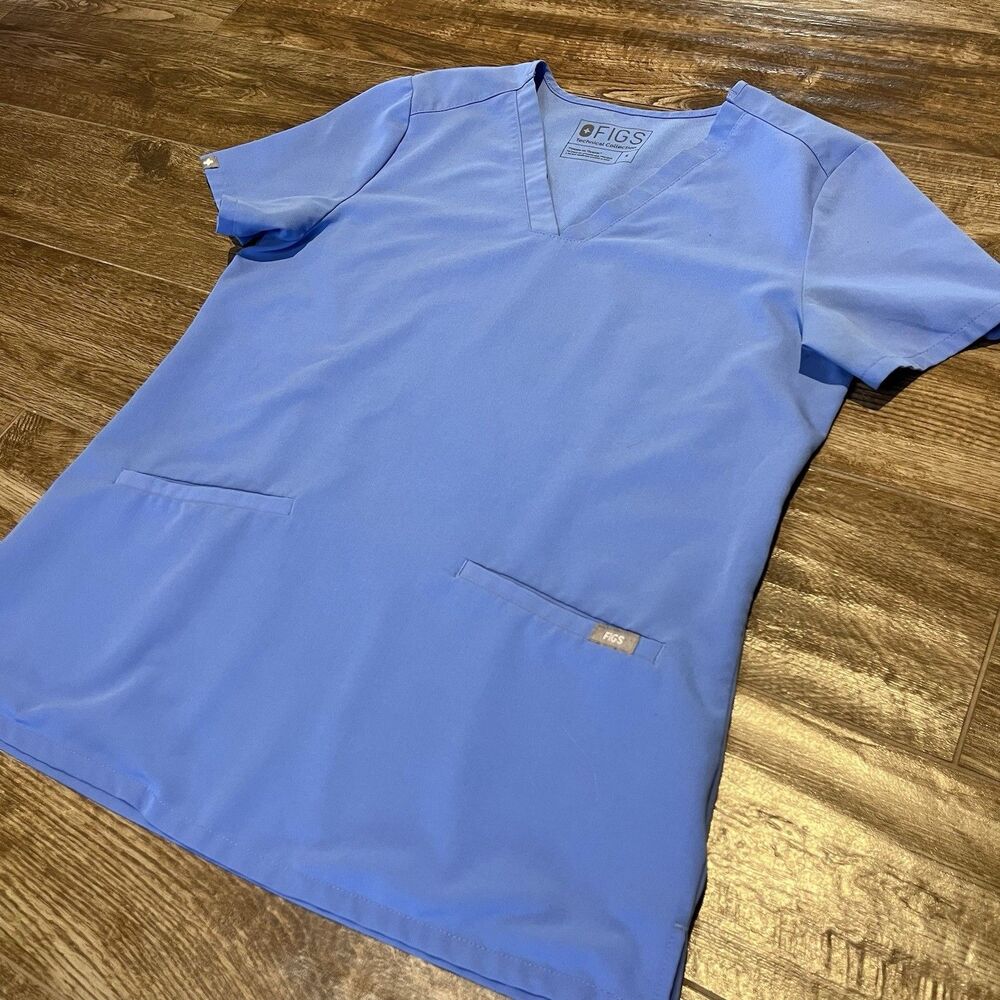 Figs Technical Collection Women Scrub Top Small Casma Blue FW1100 Medical Nurse